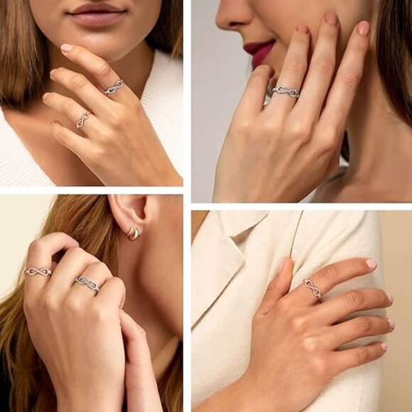 S925 Sterling Silver Infinity Rings Cubic Zirconia Rings - Silver Infinity Ring - Picture 2 of 3